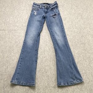 Aéropostale Cassie Low Rise Flare Jeans Juniors 000 (23x29) Blue Distressed